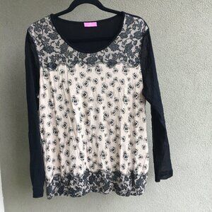 BASLER long-sleeve top with sheer sleeves - black and cream - EU 44 / US 14/16